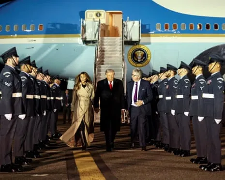 Donald Trump Touches Down in UK for Unprecedented Repeat State Visit As Protests Gather in Windsor
